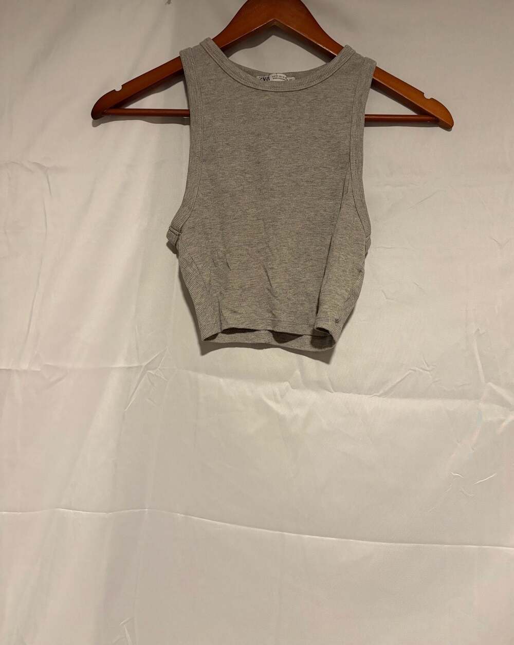 Zara Grey Ribbed Crop Tank Top